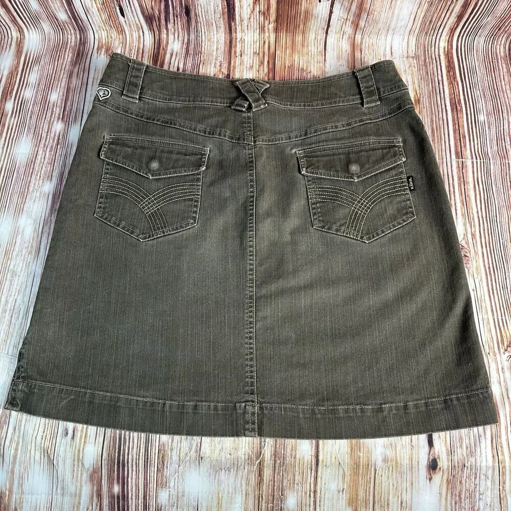 Kuhl STIRR ADVENTURE Size 12 Olive Green Knee Length Jean Denim Skirt 33x18.5 - Picture 2 of 10